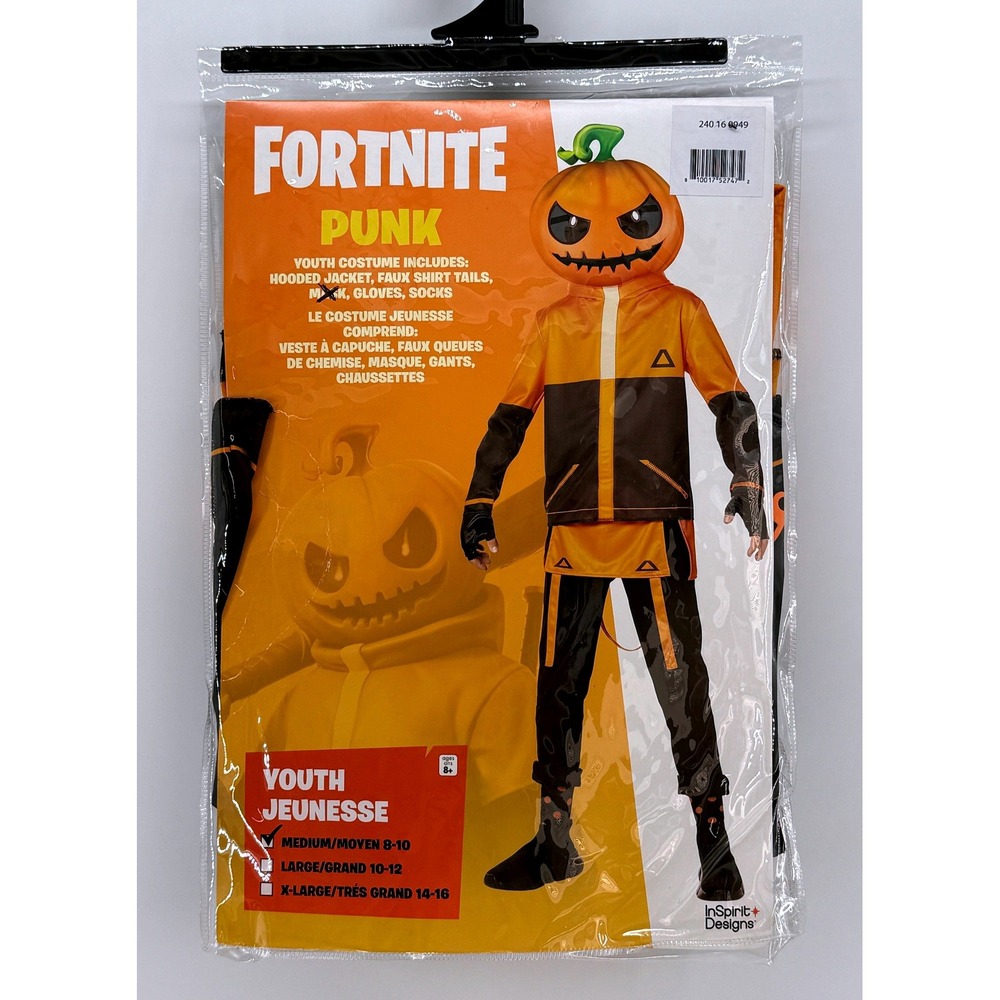 Fortnite Punk Youth Costume Orange Black Medium 8-10 (No Mask) InSpirit Designs